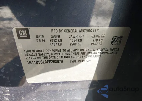 2014 Chevrolet Malibu 1Ls z USA, uszkodzony, nr VIN 1G11B5SL0EF203079